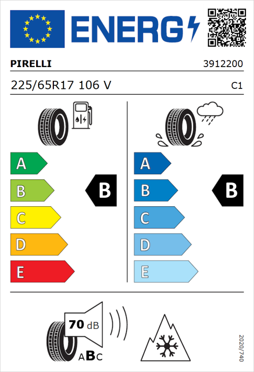Tyre Label for Pirelli Cinturato All Season SF2 225/65R17 106V