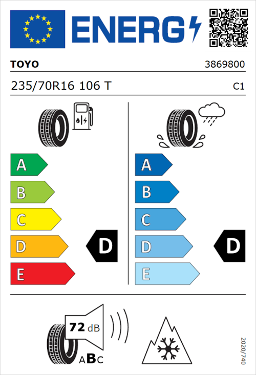 Tyre Label for Toyo Open Country ATIII 235/70R16 106T