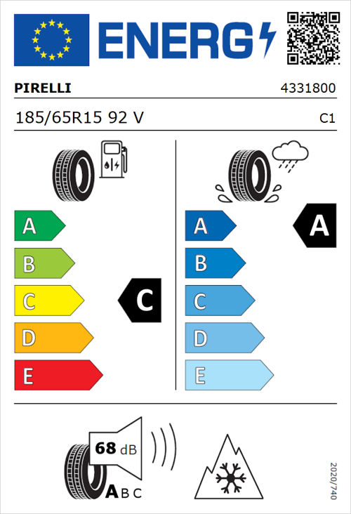 Tyre Label for Pirelli Cinturato All Season SF2 185/65R15 92V