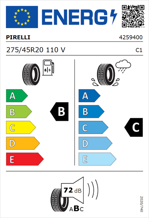 Tyre Label for Pirelli Scorpion Verde All Season 275/45R20 110V