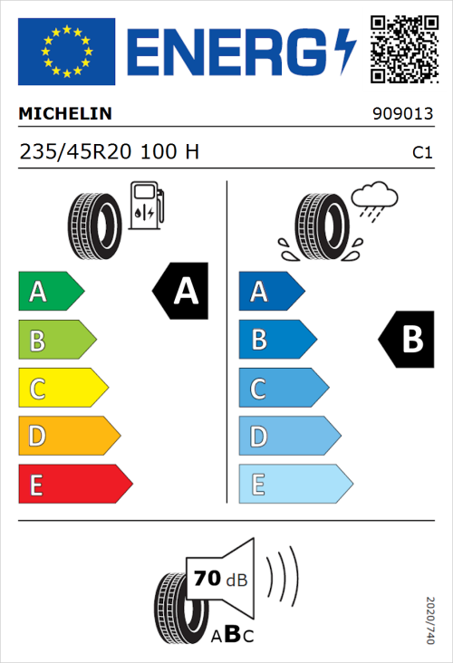 Tyre Label for Michelin e.primacy 235/45R20 100H